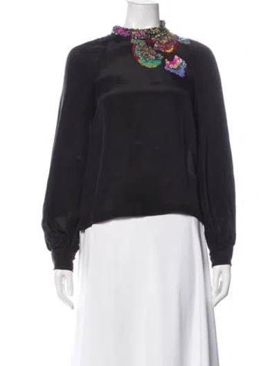 Pre-owned Dries Van Noten Silk Long Sleeve Blouse In Gray