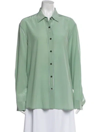 Pre-owned Dries Van Noten Silk Long Sleeve Blouse In Green