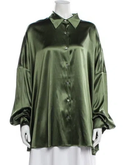 Pre-owned Dries Van Noten Silk Long Sleeve Blouse In Green