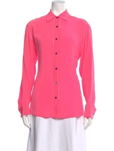 Pre-owned Dries Van Noten Silk Long Sleeve Blouse In Pink