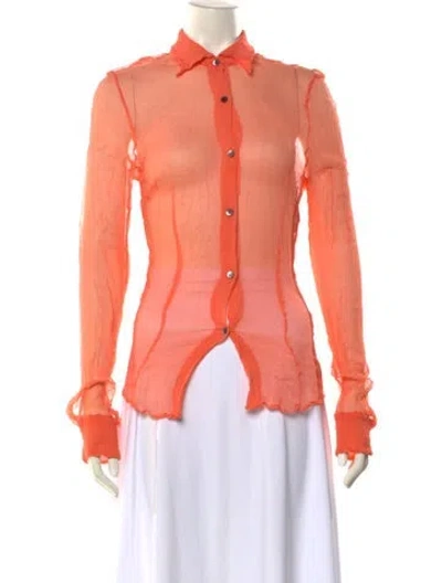 Pre-owned Dries Van Noten Silk Long Sleeve Button-up Top In Orange