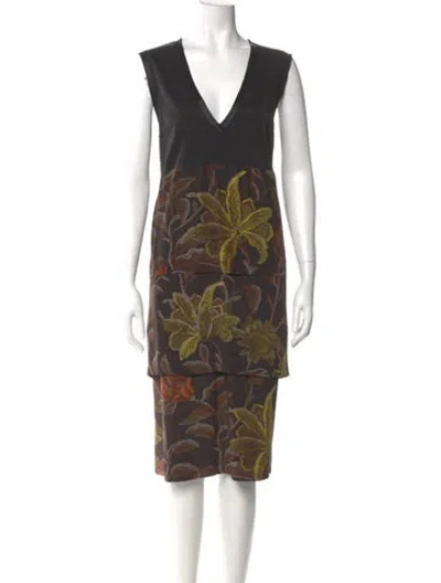 Pre-owned Dries Van Noten Silk Midi Length Dress In Black
