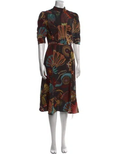 Pre-owned Dries Van Noten Silk Midi Length Dress In Black