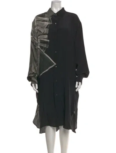 Pre-owned Dries Van Noten Silk Midi Length Dress In Black