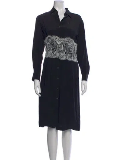 Pre-owned Dries Van Noten Silk Midi Length Dress In Black
