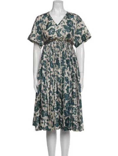 Pre-owned Dries Van Noten Silk Midi Length Dress In Blue