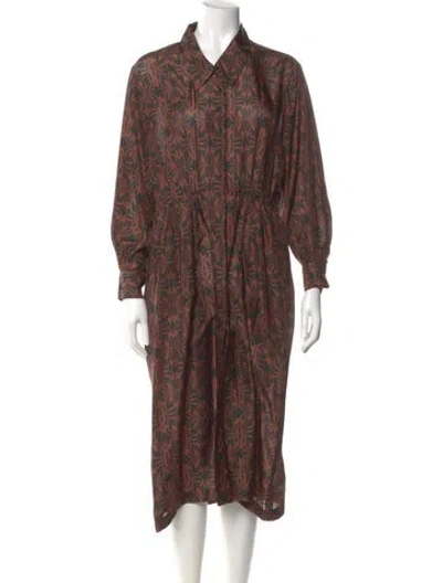 Pre-owned Dries Van Noten Silk Midi Length Dress In Brown