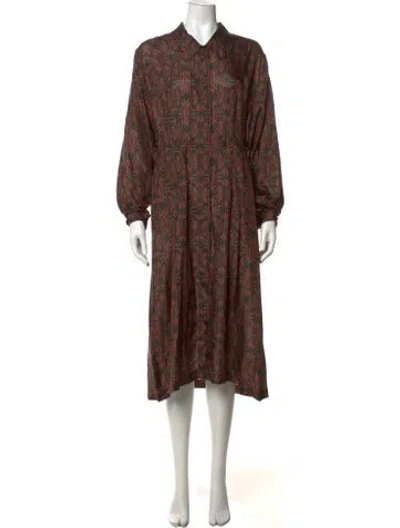 Pre-owned Dries Van Noten Silk Midi Length Dress In Brown