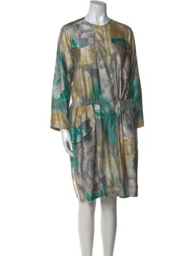 Pre-owned Dries Van Noten Silk Midi Length Dress In Green