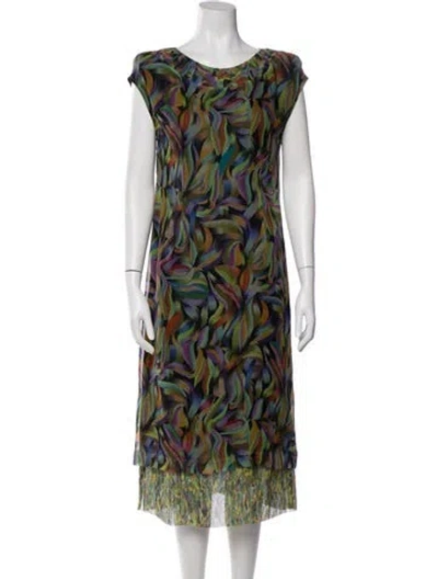 Pre-owned Dries Van Noten Silk Midi Length Dress In Green