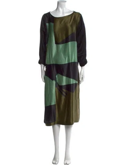 Pre-owned Dries Van Noten Silk Midi Length Dress In Green