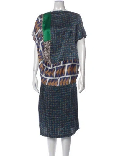 Pre-owned Dries Van Noten Silk Midi Length Dress In Green