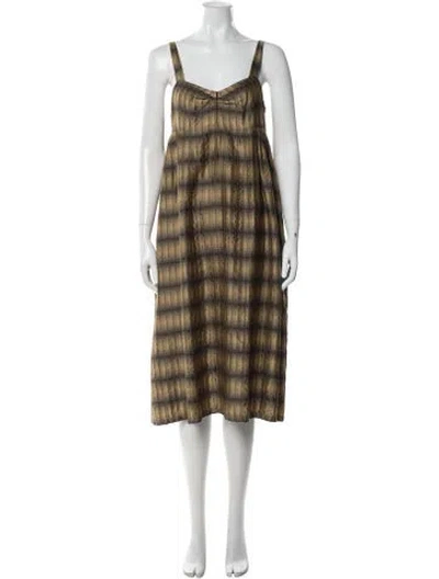 Pre-owned Dries Van Noten Silk Midi Length Dress In Green