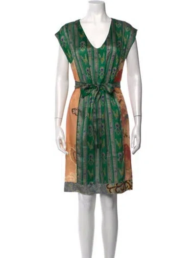 Pre-owned Dries Van Noten Silk Midi Length Dress In Green