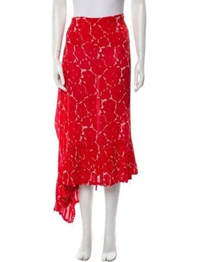 Pre-owned Dries Van Noten Silk Midi Length Skirt In Red