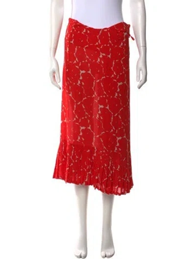 Pre-owned Dries Van Noten Silk Midi Length Skirt In Red