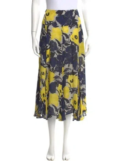 Pre-owned Dries Van Noten Silk Midi Length Skirt In Yellow