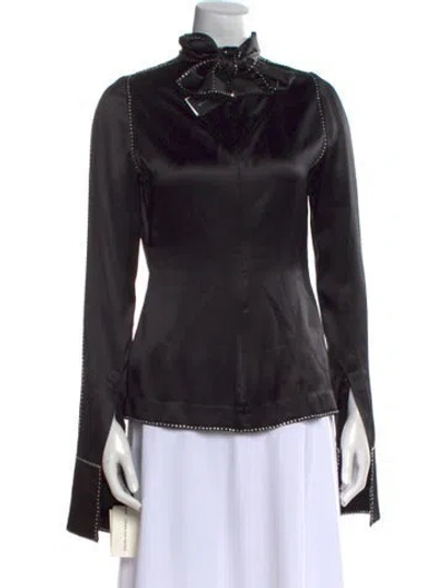 Pre-owned Dries Van Noten Silk Mock Neck Blouse In Black