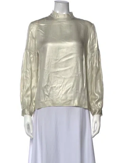 Pre-owned Dries Van Noten Silk Mock Neck Blouse In Neutrals