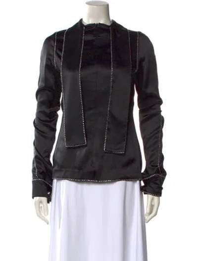 Pre-owned Dries Van Noten Silk Mock Neck Sweatshirt In Black