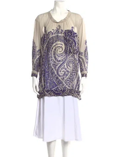 Pre-owned Dries Van Noten Silk Paisley Print Blouse In Gray