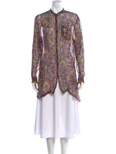 Pre-owned Dries Van Noten Silk Paisley Print Blouse In Purple