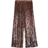 Dries Van Noten Brown Wide Trousers With Micro Sequins