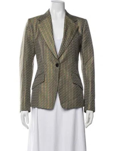 Pre-owned Dries Van Noten Silk Patterned Blazer In Green