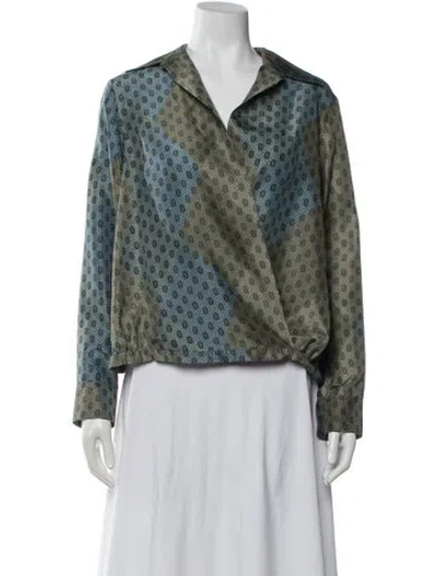 Pre-owned Dries Van Noten Silk Patterned Blouse In Blue