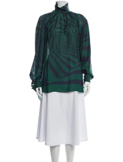 Pre-owned Dries Van Noten Silk Patterned Blouse In Green