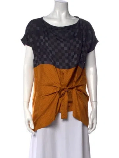 Pre-owned Dries Van Noten Silk Patterned Blouse In Grey/yellow