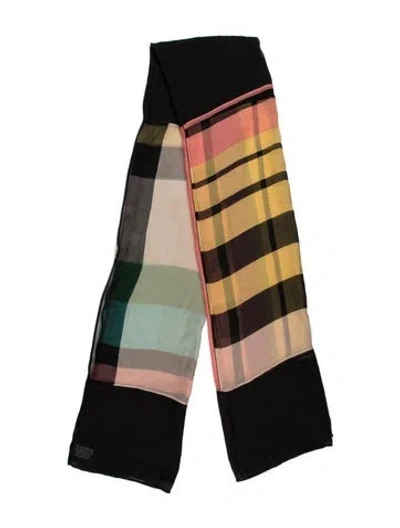 Pre-owned Dries Van Noten Silk Plaid Print Scarf In Black