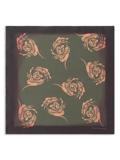 Dries Van Noten Silk Pocket Square In Green