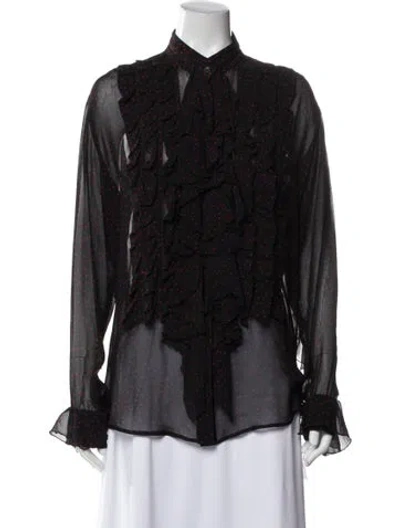 Pre-owned Dries Van Noten Silk Polka Dot Print Blouse In Black