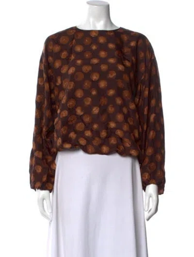 Pre-owned Dries Van Noten Silk Polka Dot Print Blouse In Brown