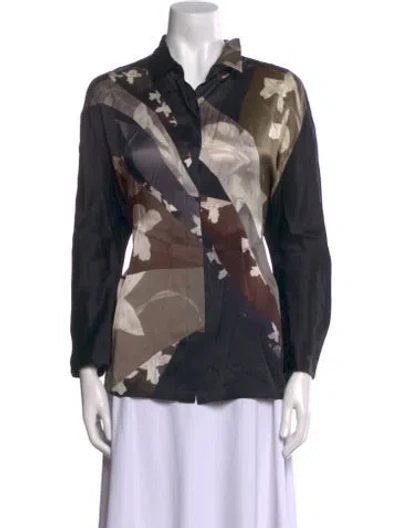 Pre-owned Dries Van Noten Silk Printed Blouse In Black