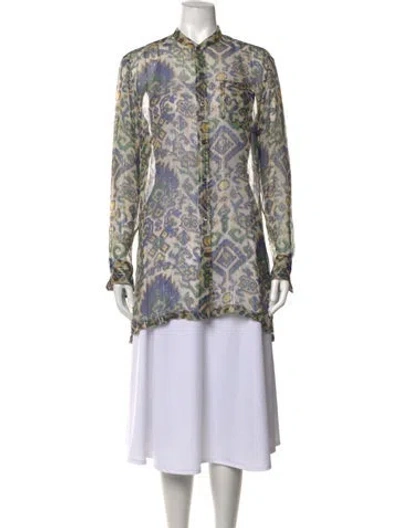 Pre-owned Dries Van Noten Silk Printed Blouse In Blue/metallic