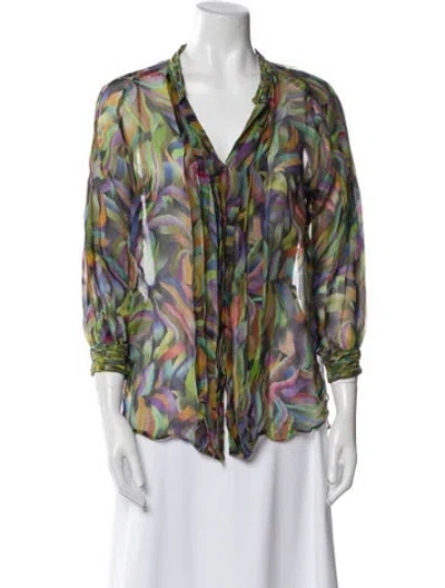 Pre-owned Dries Van Noten Silk Printed Blouse In Green