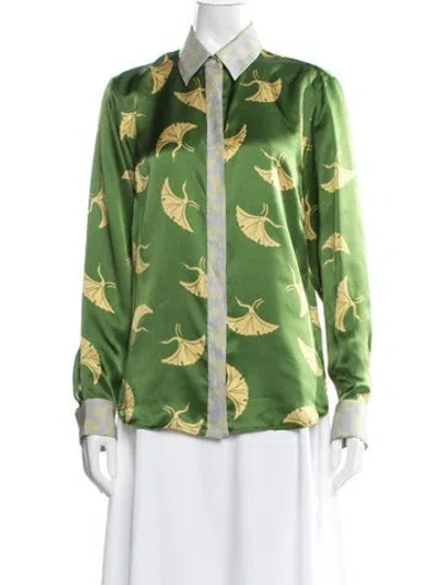 Pre-owned Dries Van Noten Silk Printed Blouse In Green