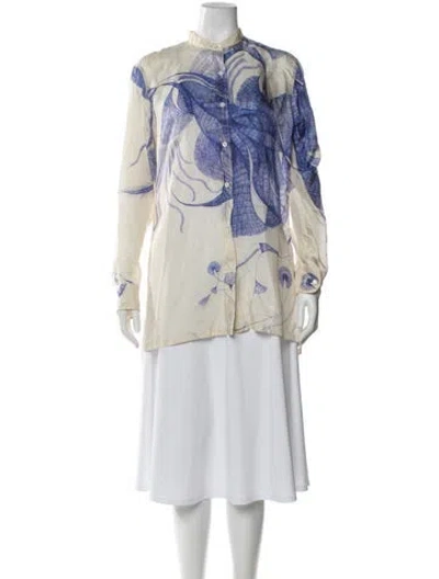 Pre-owned Dries Van Noten Silk Printed Blouse In Neutral
