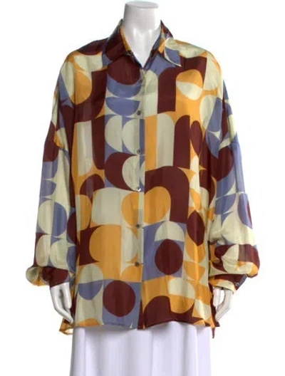 Pre-owned Dries Van Noten Silk Printed Blouse In Neutral