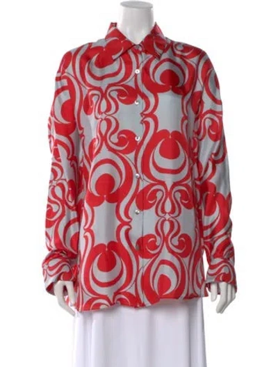 Pre-owned Dries Van Noten Silk Printed Blouse In Red