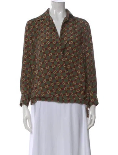 Pre-owned Dries Van Noten Silk Printed Blouse W/ Tags In Green