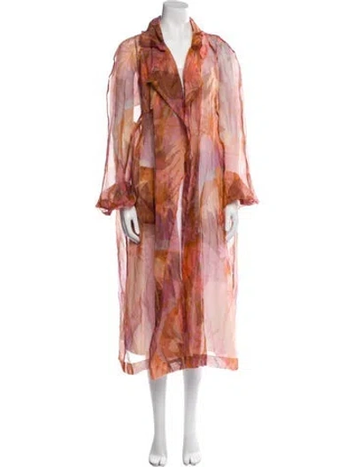 Pre-owned Dries Van Noten Silk Printed Coat In Orange