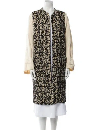 Pre-owned Dries Van Noten Silk Printed Faux Fur Coat In Black