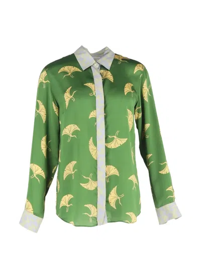 Pre-owned Dries Van Noten Silk Printed Long Sleeve Shirt In Green
