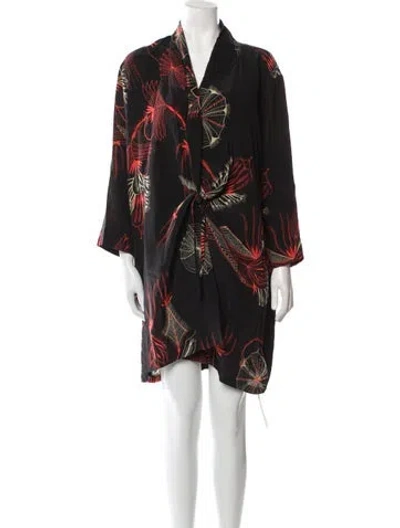 Pre-owned Dries Van Noten Silk Printed Robe In Black