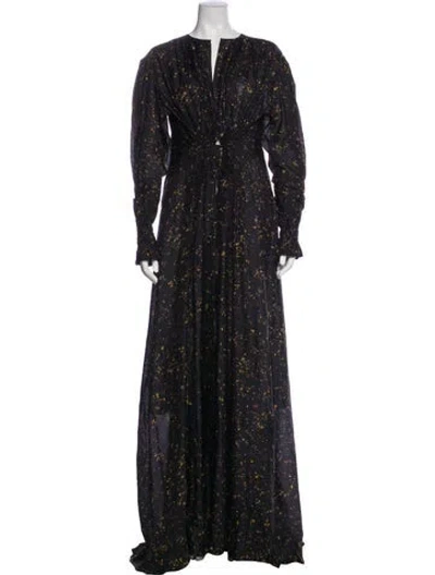 Pre-owned Dries Van Noten Silk Printed Robe In Black