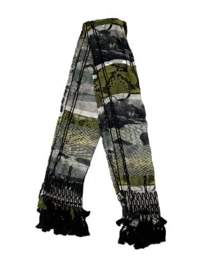 Pre-owned Dries Van Noten Silk Printed Scarf In Green