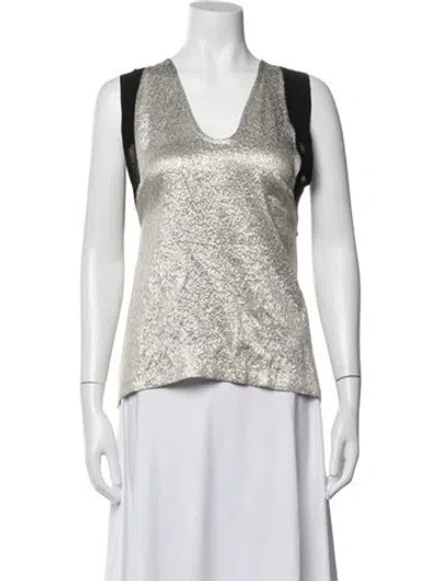 Pre-owned Dries Van Noten Silk Printed Top In Silver